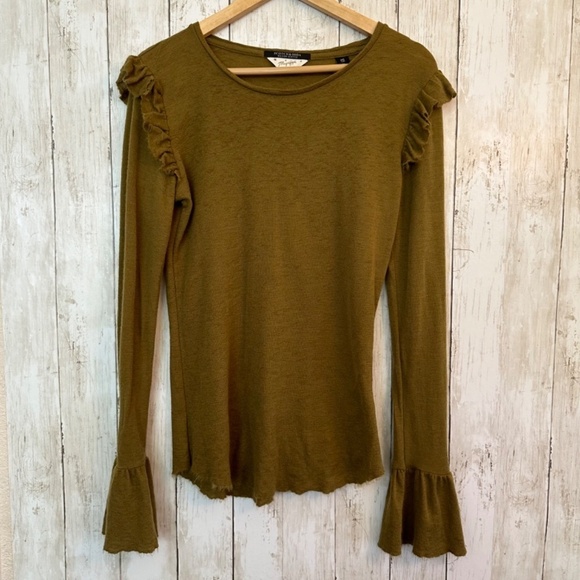 Scotch & Soda Top Womens XL Wool Ruffle Sleeve Raw Hem Minimalist Quiet Luxury - Picture 16 of 16